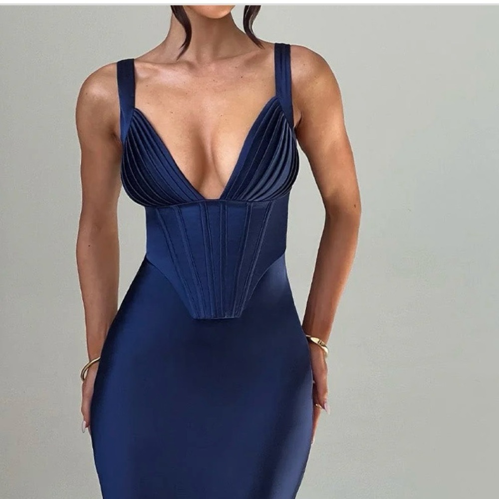 An elegant blue formal dress